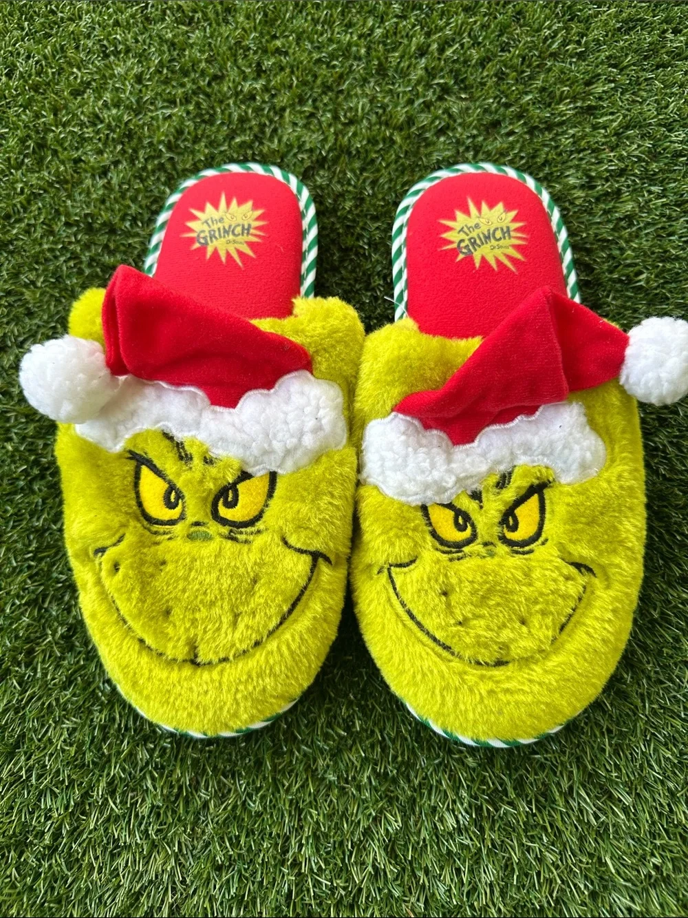 Dr. Seuss The Grinch Green Holiday Plush Slippers